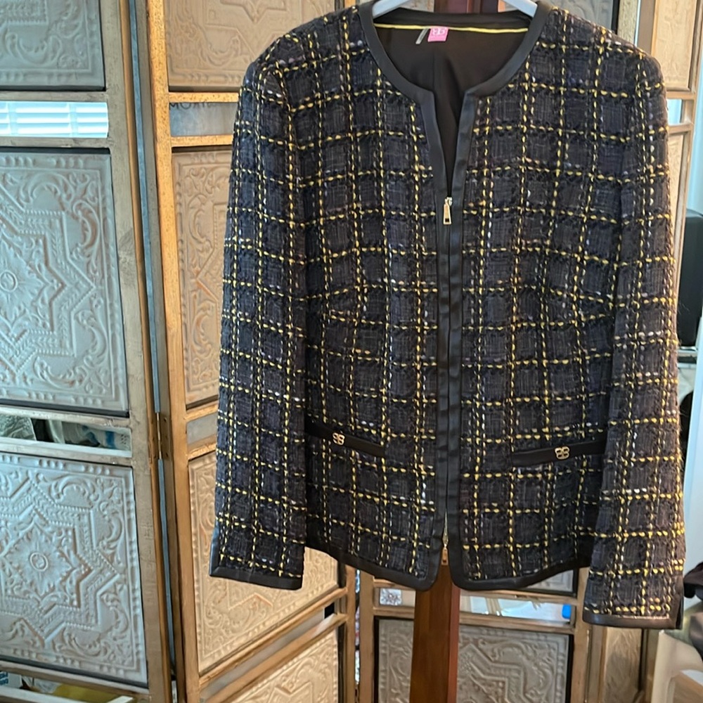 Basler jacket. Perfect condition brown leather trim.  Gray brown yellow purple